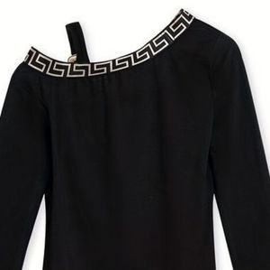 Geometric Print Cold Shoulder T-Shirt, Casual Long Sleeve Top For Spring & Fall,